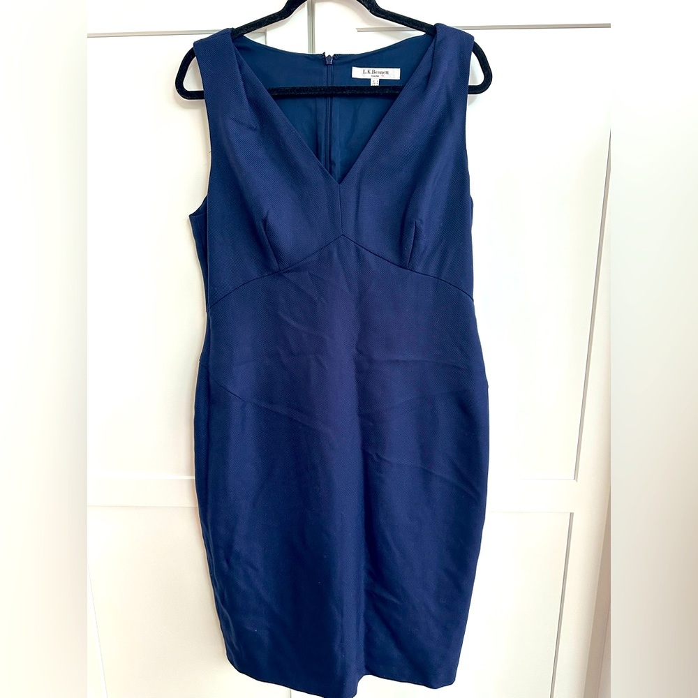 LK Bennett Blue V-Neck Sheath Dress Sleeveless Midi AS IS